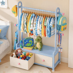 Kids Clothes Rack with Storage Drawers, Children Garment Rack, White