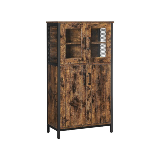 Storage Cabinet, Multipurpose Cupboard, Sideboard, Adjustable Shelf, Bathroom Cabinet, Steel Frame, For Living Room Kitchen, Industrial Style, Rustic