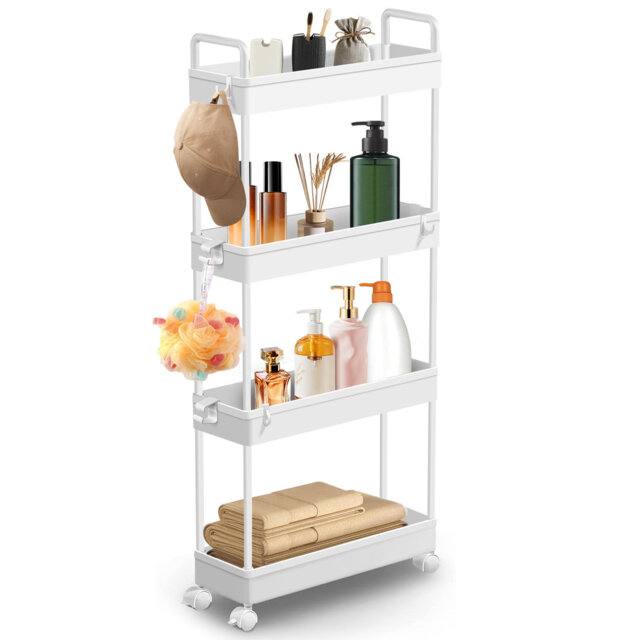 4-tier Slim Rolling Cart, Mobile Utility Cart On Wheels, Narrow Shelving Unit For Small Space, Kitchen Storage Rack, For Bathroom, Laundry, Living Roo