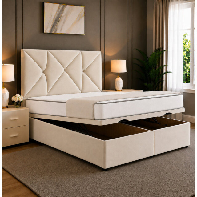 Noris Geometric Divan Ottoman Storage Bed Frame with End Lift Storage