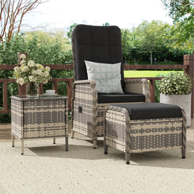 Garden Lounge Sets,Outdoor Recline Wicker Chair & Footstool with Cushions