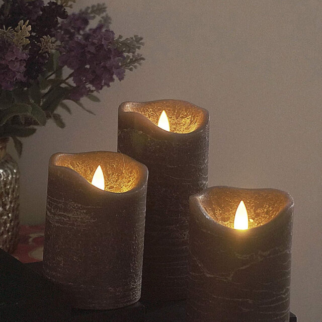 3 Pack Rustic Lavender Purple Flameless Pillar Candles:Real Wax, Battery Operated with 6H Timer,Realistic Flickering LED