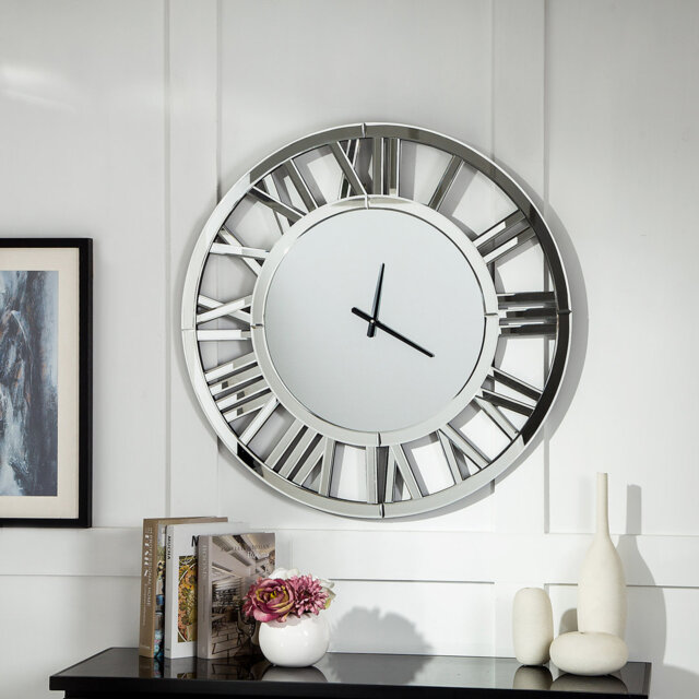 Acrylic Glass Mirrored Wall Clock Glass Silver Accent Clock