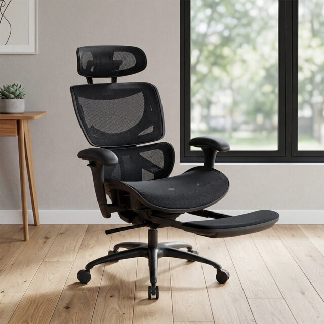 Ergonomic Mesh Office Chair W/ Adjustable Headrest, 3D Armrests, Lumbar Support, 130° Tilt Footrest