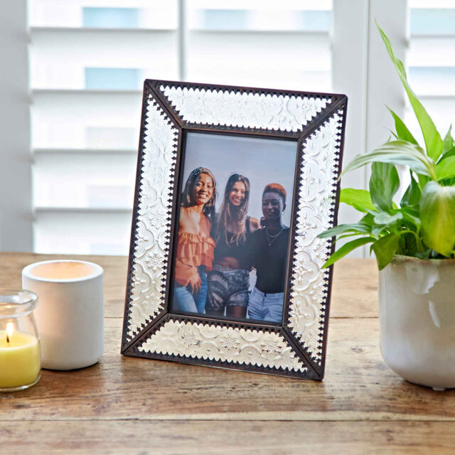 Luna Recycled Glass and Antique Brass Metal Photo Frame