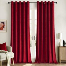 Velvet Red Curtain Blackout for Bedroom Luxury Eyelet Drapes Super Soft 168 x 229 cm 2 Panels