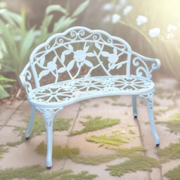 3 Seater Iron Garden Bench With Rose Petals Detail