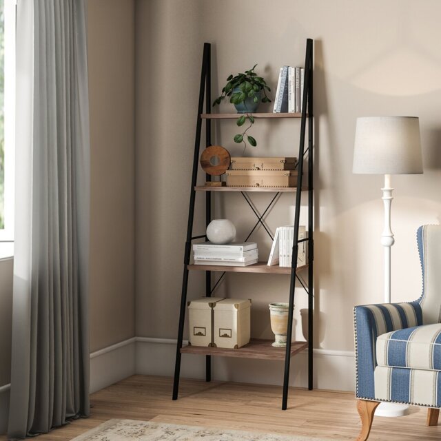 Tall 4 Level Living Room Steel Frame Ladder Bookcase and Office Display Shelf 60cm