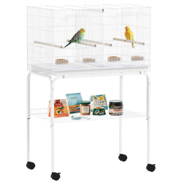 Bird Cage with Divider 4 Wooden Perches Slide Out Tray