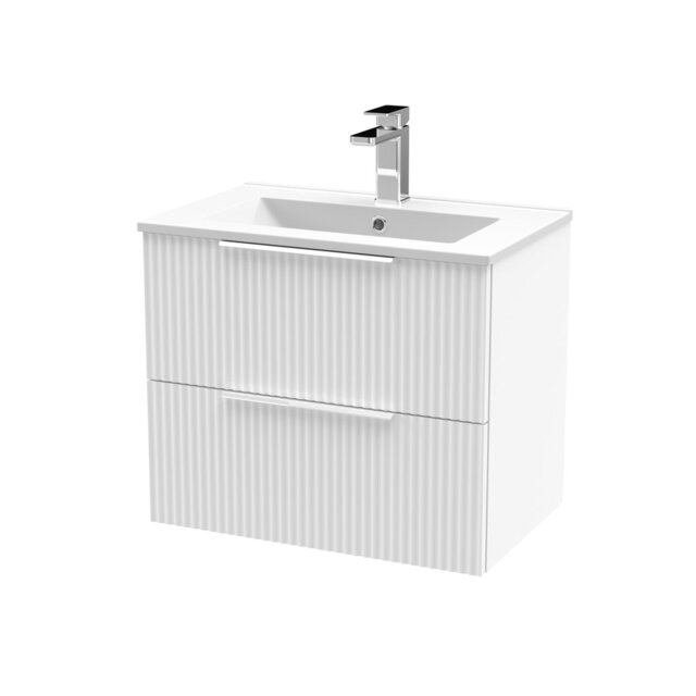 Fluted 600mm Single Bathroom Vanity with Drop In Vitreous China Basin