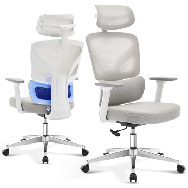 Ergonomic Office Chair, Desk Chair with 3D Lumbar Support, Adjustable Armrests, Headrest & Scratch-Free Wheels, Computer Chair with 140 kg Weight Capa