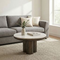 Round White Marble Coffee Table with Aluminium Base