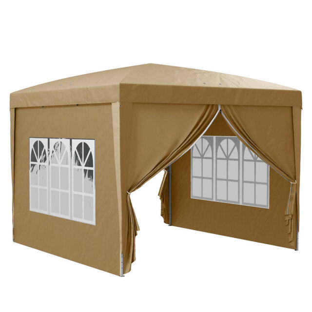 3m x 3m Pop Up Garden Gazebo with Windows & Carry Bag, Coffee