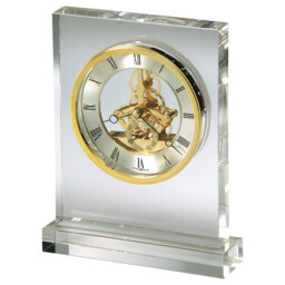 Modern & Contemporary Roman Numeral Crystal Quartz Movement / Crystal Tabletop Clock in Clear/Brass