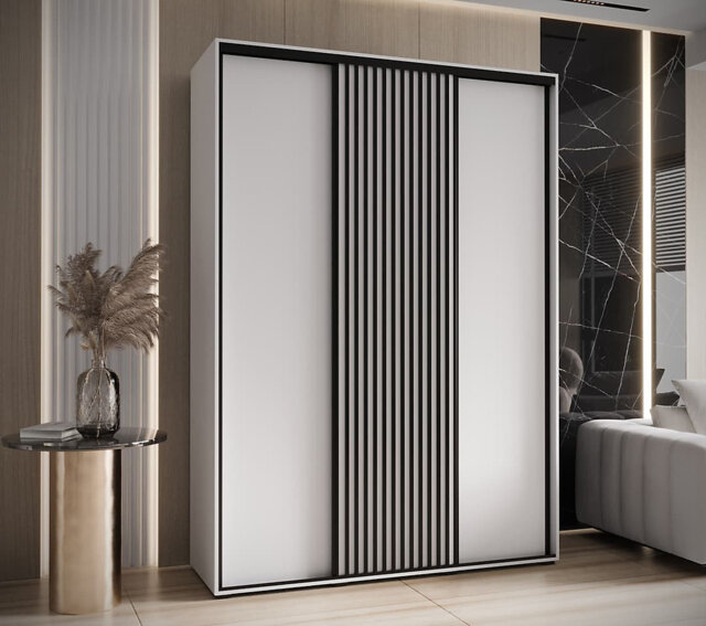 Contemporary Sapporo Sliding Door Wardrobe 170cm in White: Chic Closet Organiser