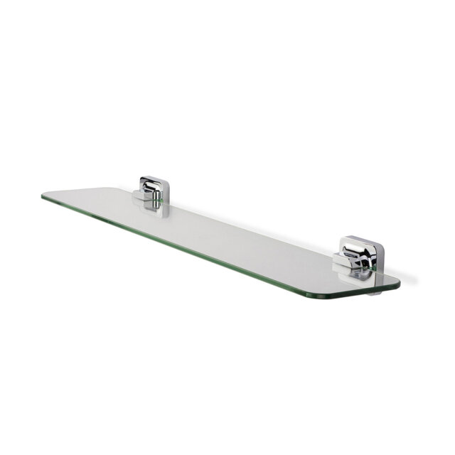 Shoreditch Wall Mounted Rounded Glass Shelf with Chrome Flexi-Fix Hinges 50cm