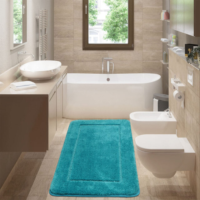 Turquoise Bathroom Mat, Large Fluffy Soft Microfiber Bath Mats
