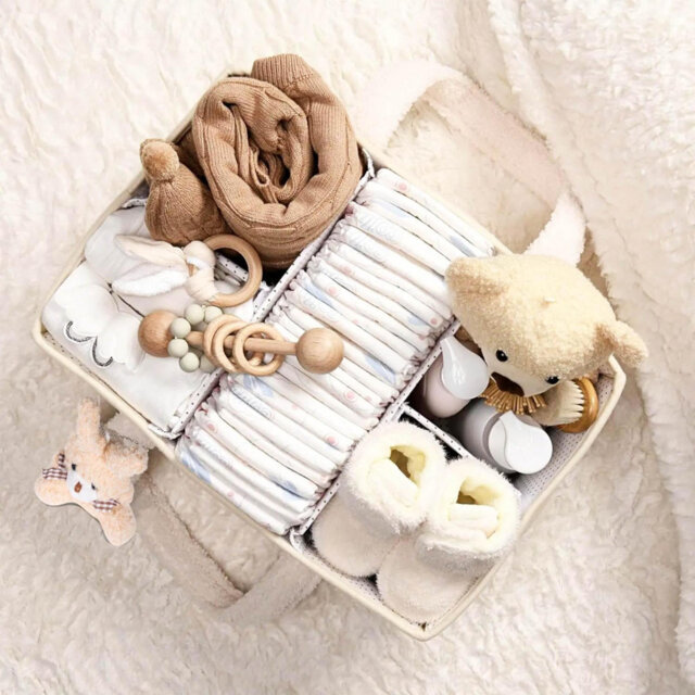 Nappy Caddy Organiser Changing Basket Baby Essentials Baby Hamper Basket Portable Travel Bag Luxury Soft Fabric Rabbit Key Ring Detachable Compartment