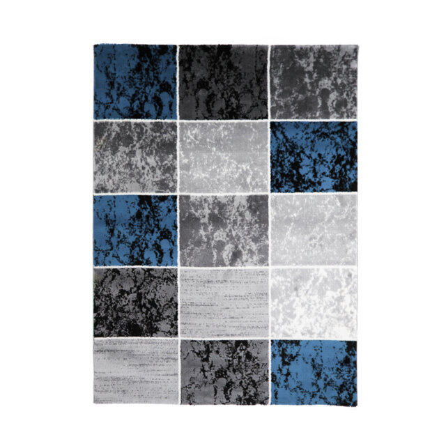 Brinda Subway Cubes Shaggy Blue Rug