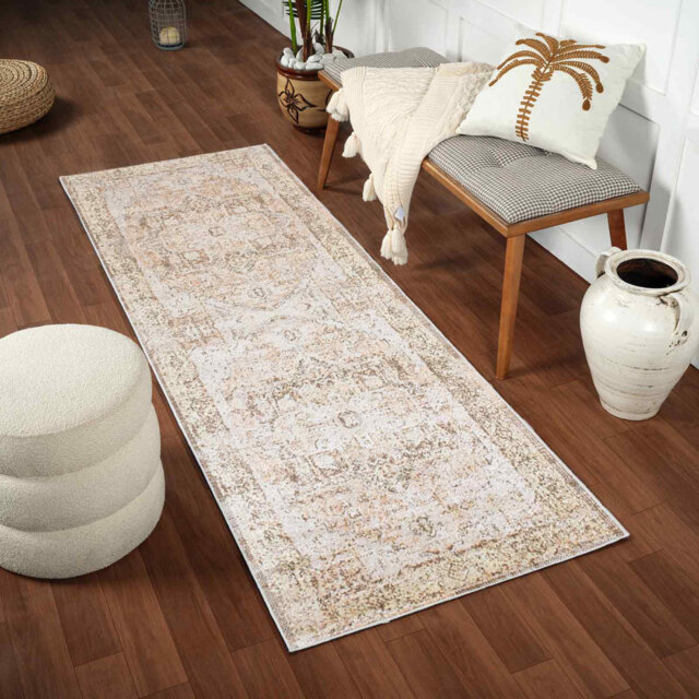 Purcell Machine Washable Traditional Boho Clay Dark Brown Area Rug