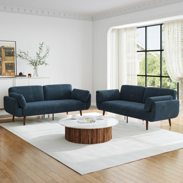 Flared Arm Convertible Corduroy Sleeper Sofa（Set of 2）