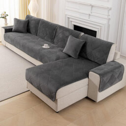 Soft Plush Sofa Cover 3 Seater Super Soft Stylish Couch Covers Dark Grey 240D x 110W
