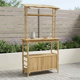 Outdoor Bar Table With Storage With Shelf Natural Bamboo Garden Dining
