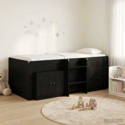Loft Bed Frame with Cabinet with Storage Engineered Wood Modern Stylish