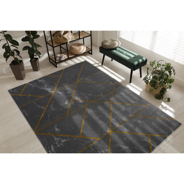 Exclusive glamorous, stylish, marble, geometric gray / gold rug