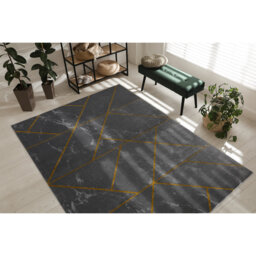 Exclusive glamorous, stylish, marble, geometric gray / gold rug