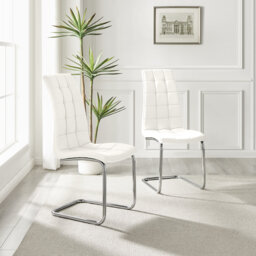 Chowchilla Faux Leather Cushioned Chrome Cantilever Leg Dining Chairs with Square Stitching