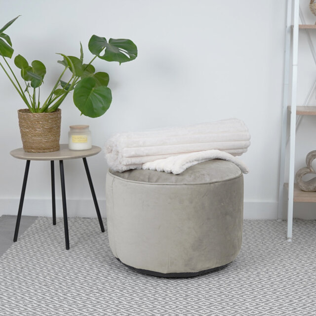 Luxurious Large Velvet Pouffe Bean Bag - Pre Filled, Portable Footstool - Living Room, Bedroom Furniture - Comfy Warm Footstool 54 (D) X54 (W) X34 (H)