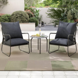 Garden Bistro Set, Breathable Woven PE Rattan Chairs with Coffee Table, Outdoor Patio Furniture Set for Garden
