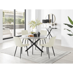 Tierra Modern Chrome Metal & Glass Round Dining Table Set with 4 Luxury Velvet Dining Chairs