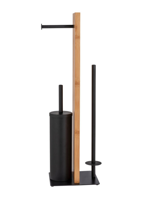 Latitude Run free-standing toilet brush set Mod. Ariano bamboo, toilet brush with silicone brush head