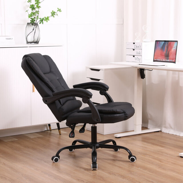 Ergonomic Executive Office Chair, Faux Leather, Adjustable Height (45-55cm),135° Reclining Backrest,Padded Armrests,360° Swivel