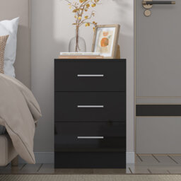 Eva High Gloss 3 Drawer Bedside Table - H: 59.5cm x D: 38cm x W: 39.5cm