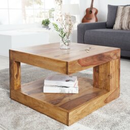 Theirry Solid Wood Floor Shelf Coffee Table with Storage