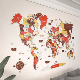 3D Wooden World Map Wall Art – Large Wood Map Decor for Living Room, Office & Study