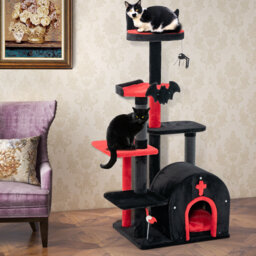 Gothic Cat Tree 134cm Tall Cat Tower w/ Cat Bed-Black