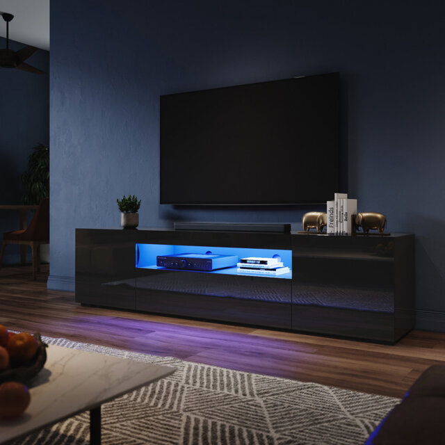"Caelainn High Gloss TV Stand & TV Cabinet, 1 Flip Door, 2 Side Doors, RGB Remote, 15W, Fits 60"" TV"