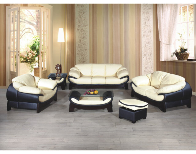 Baron 60cm Wide Genuine Leather Square Striped Cube Ottoman