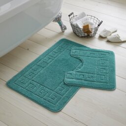 2 Piece Bathroom Rug Set Greek Key Pattern Bath Mat & Pedestal Mat Non Slip Rubber Back Soft Absorbent Mats