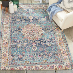 Blue Rug, Stain Resistant Persian Rug, Floral Luxurious Rug, Traditional Rug For Bedroom, & Dining Room