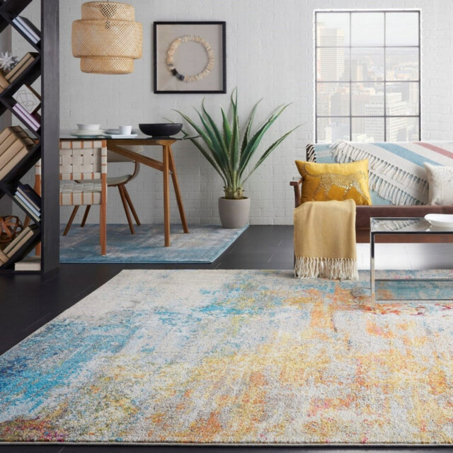 Modern Abstract Rug, 6Mm Thickness Graphics Rug, Stain Resistant Turkish Rug For Bedroom, & Dining Room