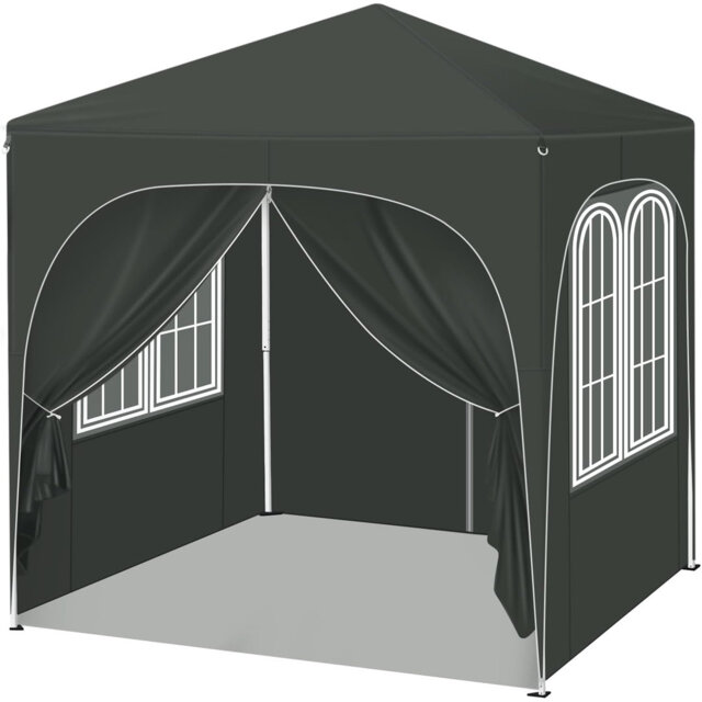Gazebo, folding gazebo 2 x 2m, with 4 side walls, party tent water-repellent UV protection 50+, height-adjustable garden gazebo, with carrying bag, fo