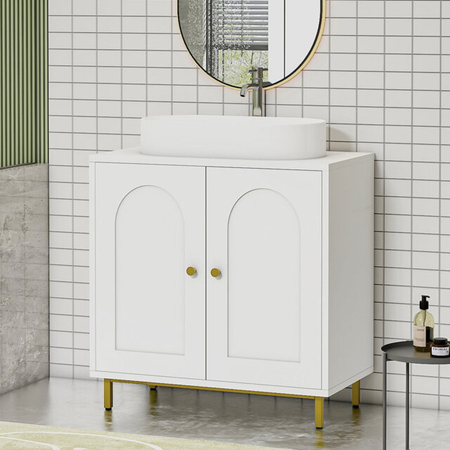 Under Sink Bathroom Cabinet, Storage Cabinet with Adjustable Shelf and 2 Doors Bathroom Sink Unit for Washbasins with Pedestal, with Feet, Bathroom Va