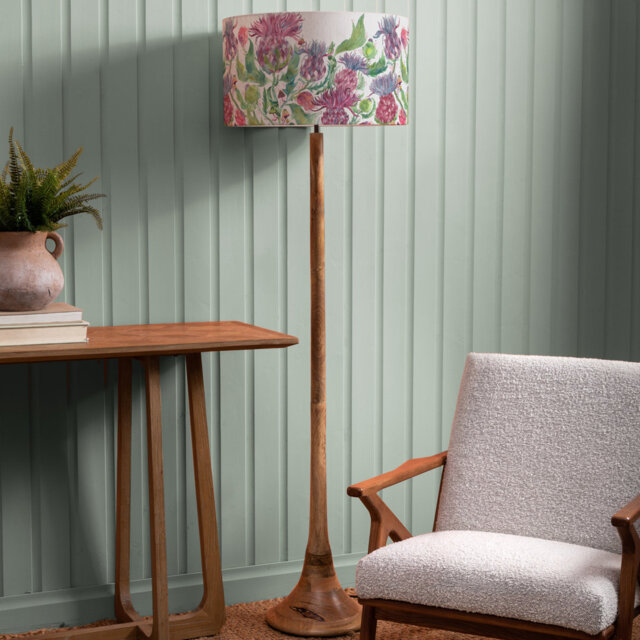Kinross Wood Mango Floor Lamp & Fairytale Bristle Eva Damson Shade