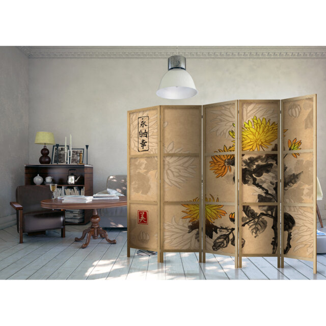 225cm W x 171cm H 5 - Panel Solid Wood Folding Room Divider