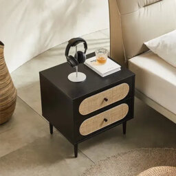 Izzy 2 Drawer Rattan Bedside Cabinet - Walnut